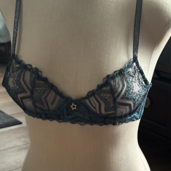 SAVAGE X FENTY Teal glitter sparkle sheer DEMI BRA with star design size 32B NEW - Picture 1 of 3